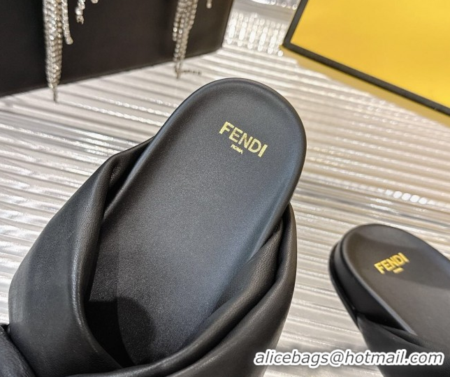 Best Price Fendi Feel Flat Slides Sandal in Lambskin Leather with D-ring Buckle Black 0425143