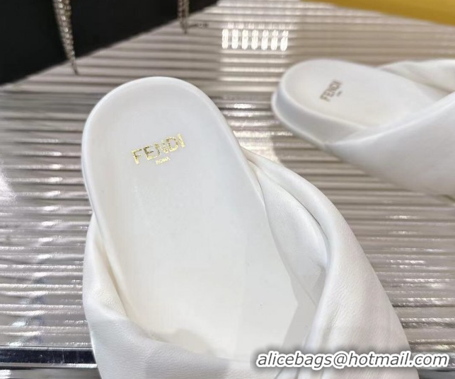 Low Price Fendi Feel Flat Slides Sandal in Lambskin Leather with D-ring Buckle White 0425142