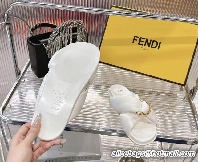 Low Price Fendi Feel Flat Slides Sandal in Lambskin Leather with D-ring Buckle White 0425142
