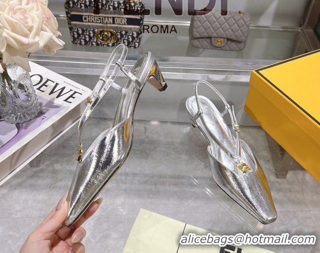 Good Looking Fendi FFold Slingbacks Heeled Sandals 5cm in Eel Emboosed Leather Silver 0425145