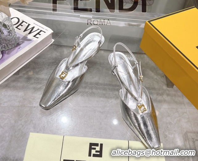 Good Looking Fendi FFold Slingbacks Heeled Sandals 5cm in Eel Emboosed Leather Silver 0425145