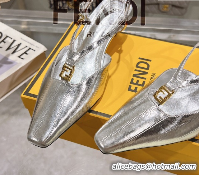 Good Looking Fendi FFold Slingbacks Heeled Sandals 5cm in Eel Emboosed Leather Silver 0425145