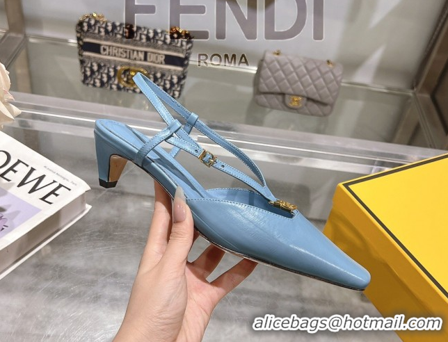 Popular Style Fendi FFold Slingbacks Heeled Sandals 5cm in Eel Emboosed Leather Light Blue 0425146