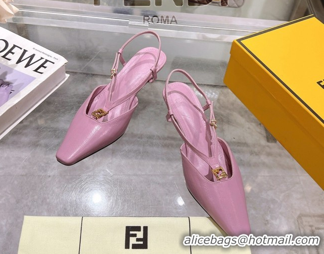 Most Popular Fendi FFold Slingbacks Heeled Sandals 5cm in Eel Emboosed Leather Light Purple 0425150
