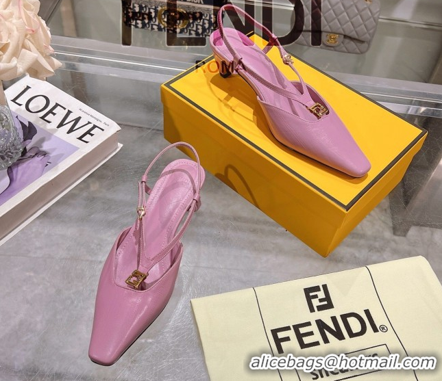 Most Popular Fendi FFold Slingbacks Heeled Sandals 5cm in Eel Emboosed Leather Light Purple 0425150