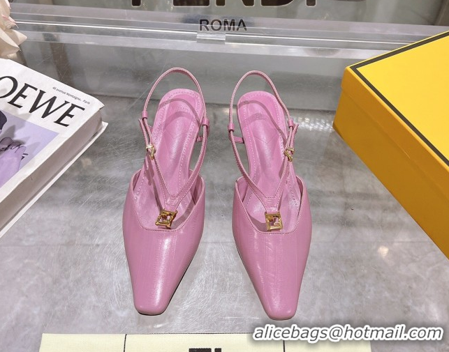 Most Popular Fendi FFold Slingbacks Heeled Sandals 5cm in Eel Emboosed Leather Light Purple 0425150