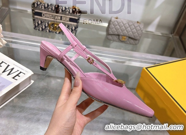Most Popular Fendi FFold Slingbacks Heeled Sandals 5cm in Eel Emboosed Leather Light Purple 0425150