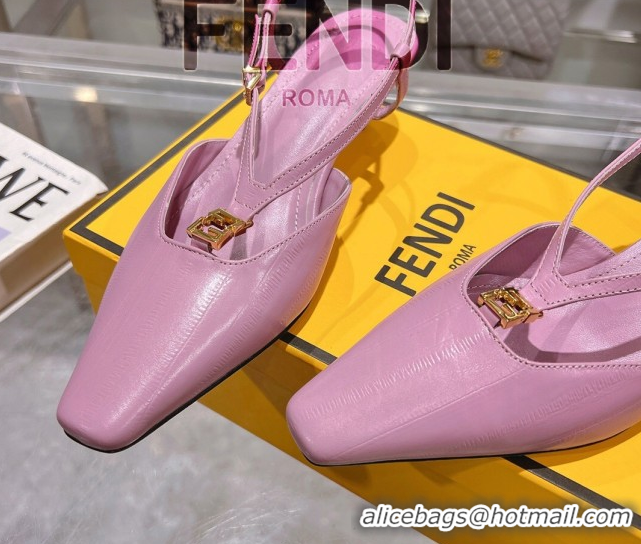 Most Popular Fendi FFold Slingbacks Heeled Sandals 5cm in Eel Emboosed Leather Light Purple 0425150