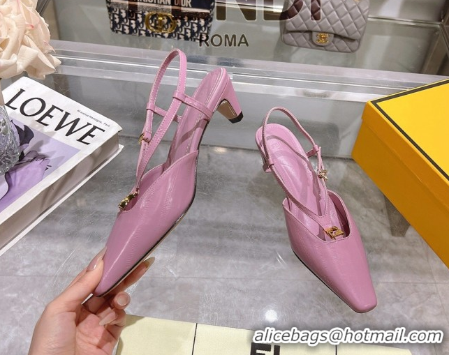 Most Popular Fendi FFold Slingbacks Heeled Sandals 5cm in Eel Emboosed Leather Light Purple 0425150