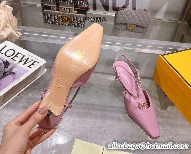 Most Popular Fendi FFold Slingbacks Heeled Sandals 5cm in Eel Emboosed Leather Light Purple 0425150