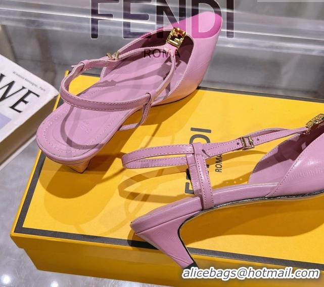 Most Popular Fendi FFold Slingbacks Heeled Sandals 5cm in Eel Emboosed Leather Light Purple 0425150