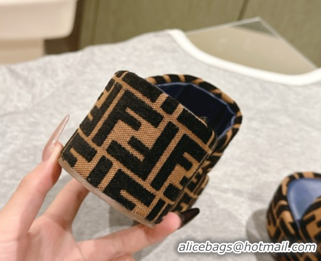 Good Looking Fendi Sunshine Platform Slides Sandal 6cm in FF Fabric Navy Blue 0426001