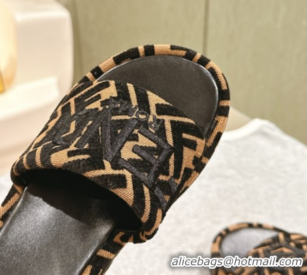 Good Product Fendi Sunshine Platform Slides Sandal 6cm in FF Fabric Brown 0426002