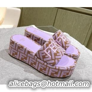 Popular Style Fendi Sunshine Platform Slides Sandal 6cm in FF Fabric Purple 0426005