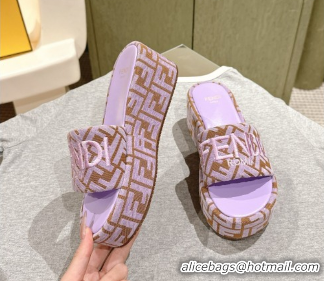 Popular Style Fendi Sunshine Platform Slides Sandal 6cm in FF Fabric Purple 0426005