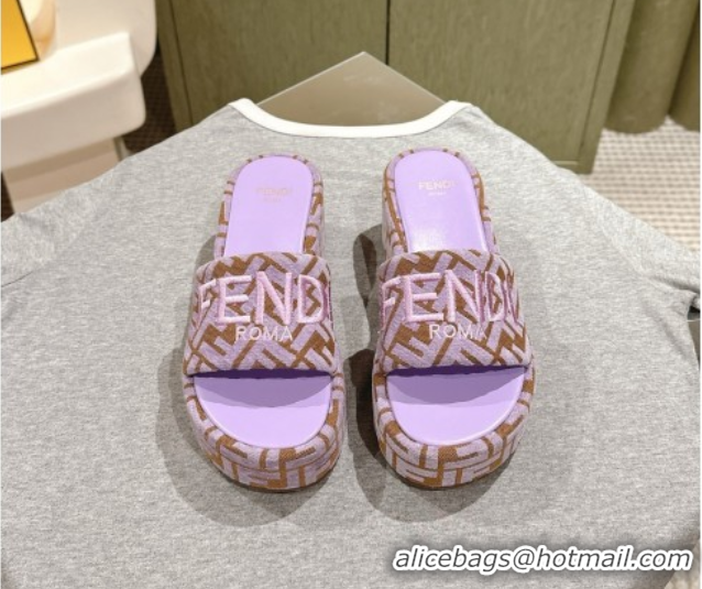 Popular Style Fendi Sunshine Platform Slides Sandal 6cm in FF Fabric Purple 0426005