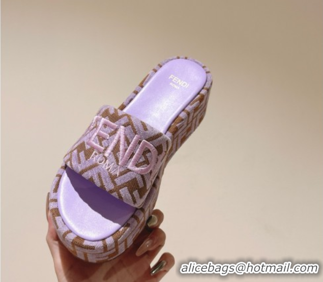 Popular Style Fendi Sunshine Platform Slides Sandal 6cm in FF Fabric Purple 0426005