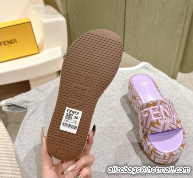Popular Style Fendi Sunshine Platform Slides Sandal 6cm in FF Fabric Purple 0426005