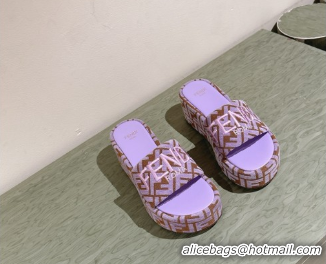 Popular Style Fendi Sunshine Platform Slides Sandal 6cm in FF Fabric Purple 0426005