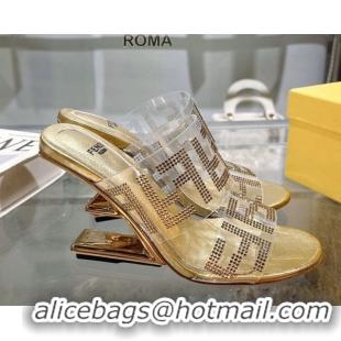 Purchase Fendi First Heel Slides Sandal 10cm in Strass FF PVC Yellow Gold 0426009