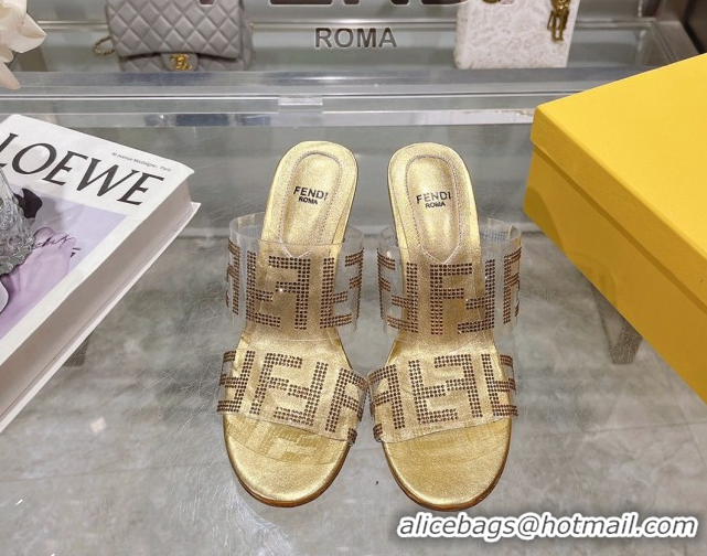 Purchase Fendi First Heel Slides Sandal 10cm in Strass FF PVC Yellow Gold 0426009