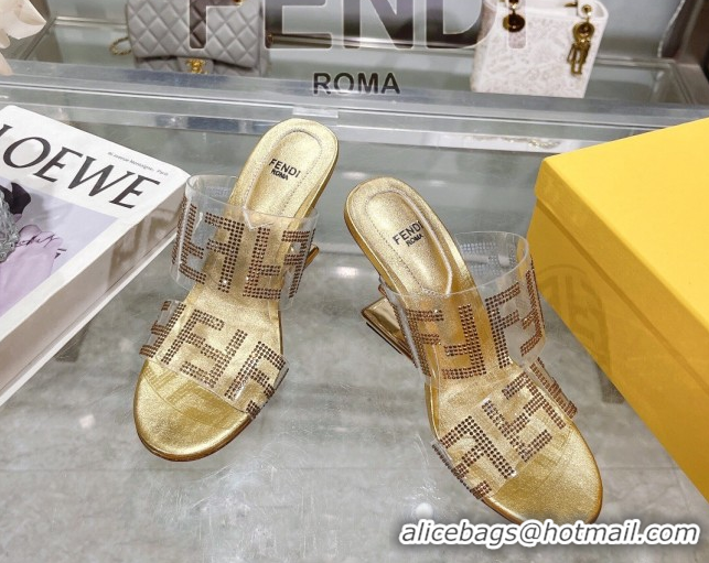 Purchase Fendi First Heel Slides Sandal 10cm in Strass FF PVC Yellow Gold 0426009