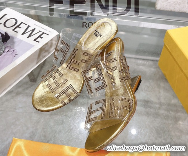 Purchase Fendi First Heel Slides Sandal 10cm in Strass FF PVC Yellow Gold 0426009