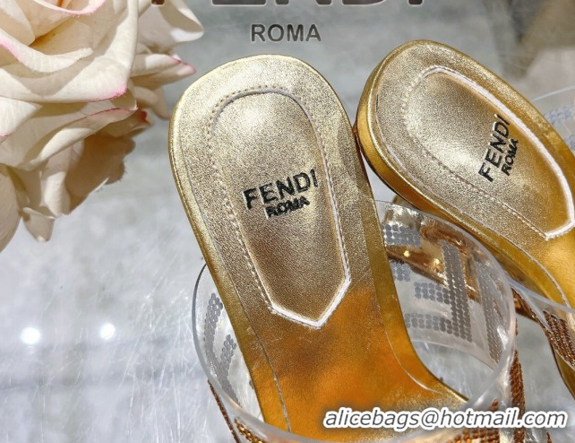 Purchase Fendi First Heel Slides Sandal 10cm in Strass FF PVC Yellow Gold 0426009