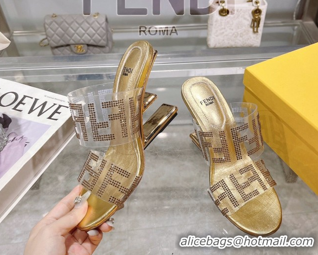 Purchase Fendi First Heel Slides Sandal 10cm in Strass FF PVC Yellow Gold 0426009