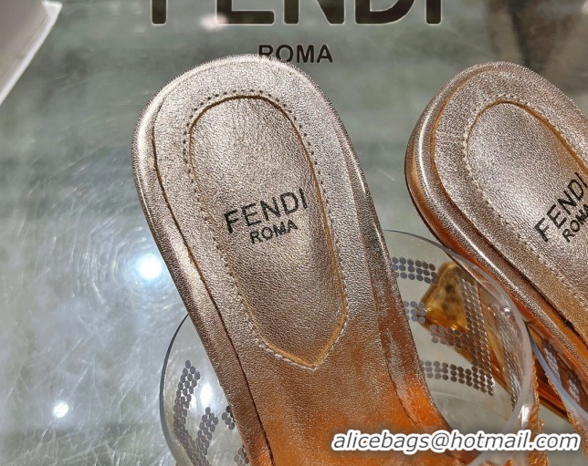Top Grade Fendi First Heel Slides Sandal 10cm in Strass FF PVC Rose Gold 0426010