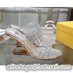 Durable Fendi First Heel Slides Sandal 10cm in Strass FF PVC Silver 0426011