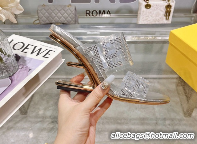 Durable Fendi First Heel Slides Sandal 10cm in Strass FF PVC Silver 0426011