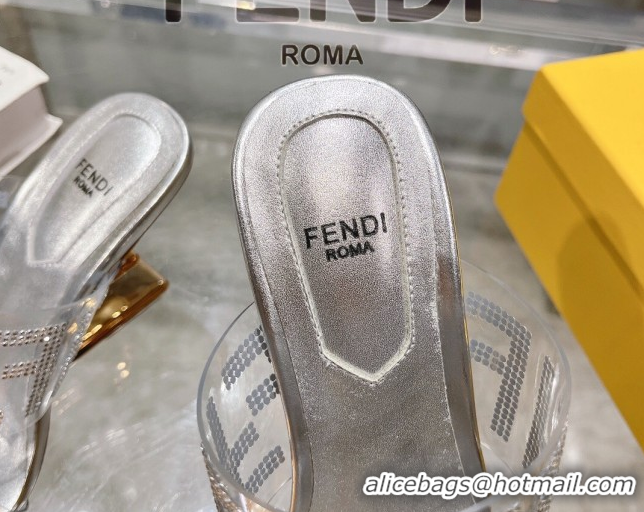 Durable Fendi First Heel Slides Sandal 10cm in Strass FF PVC Silver 0426011
