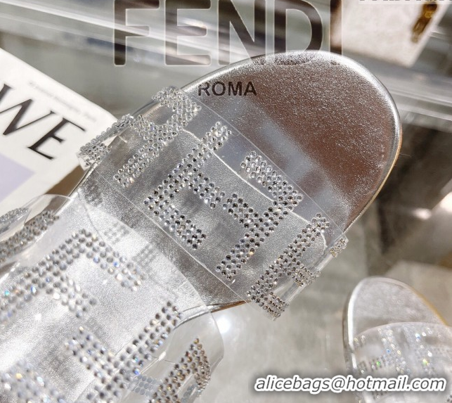 Durable Fendi First Heel Slides Sandal 10cm in Strass FF PVC Silver 0426011