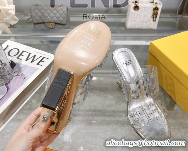 Durable Fendi First Heel Slides Sandal 10cm in Strass FF PVC Silver 0426011