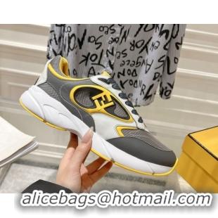 Pretty Style Fendi Forward Sneakers in Leather and Mesh Grey/Yellow 50426012