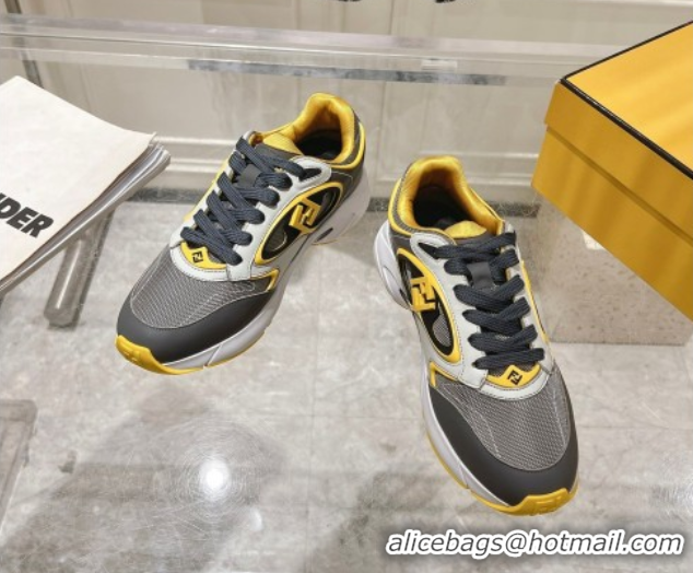 Pretty Style Fendi Forward Sneakers in Leather and Mesh Grey/Yellow 50426012