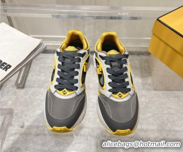 Pretty Style Fendi Forward Sneakers in Leather and Mesh Grey/Yellow 50426012