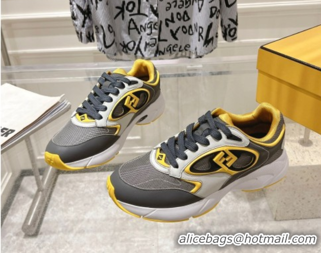 Pretty Style Fendi Forward Sneakers in Leather and Mesh Grey/Yellow 50426012