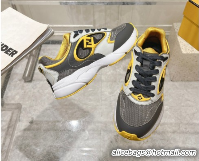 Pretty Style Fendi Forward Sneakers in Leather and Mesh Grey/Yellow 50426012