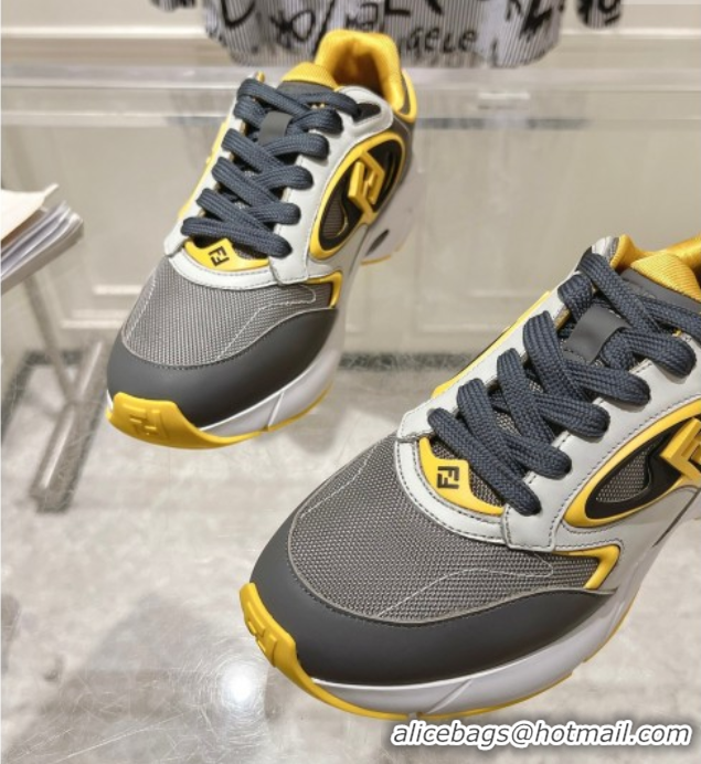 Pretty Style Fendi Forward Sneakers in Leather and Mesh Grey/Yellow 50426012