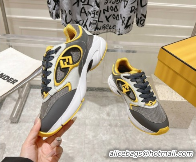 Pretty Style Fendi Forward Sneakers in Leather and Mesh Grey/Yellow 50426012