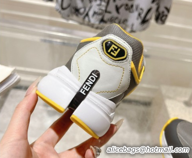 Pretty Style Fendi Forward Sneakers in Leather and Mesh Grey/Yellow 50426012