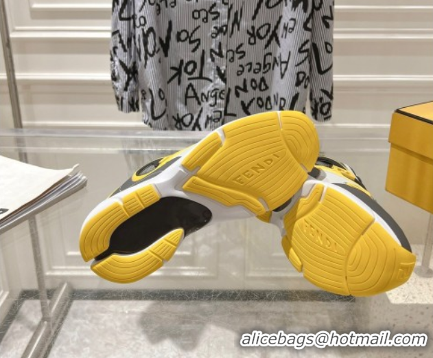 Pretty Style Fendi Forward Sneakers in Leather and Mesh Grey/Yellow 50426012