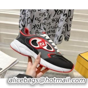 Stylish Fendi Forward Sneakers in Leather and Mesh Grey/Black/Red 0426013