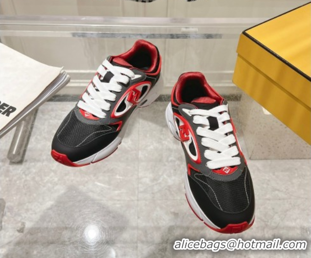 Stylish Fendi Forward Sneakers in Leather and Mesh Grey/Black/Red 0426013