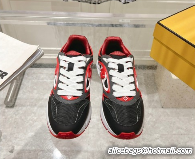 Stylish Fendi Forward Sneakers in Leather and Mesh Grey/Black/Red 0426013