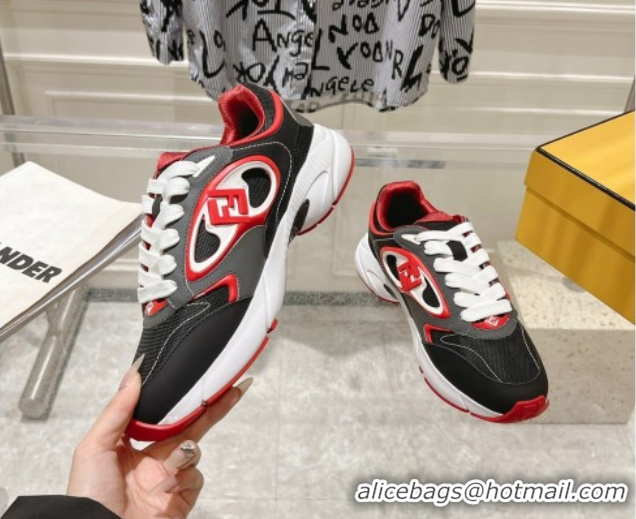 Stylish Fendi Forward Sneakers in Leather and Mesh Grey/Black/Red 0426013