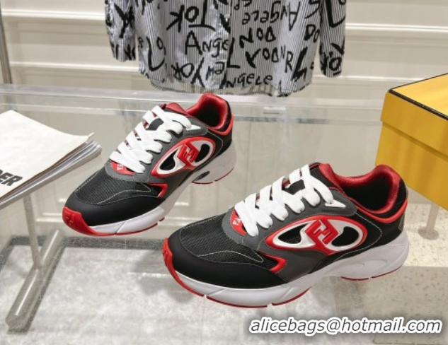 Stylish Fendi Forward Sneakers in Leather and Mesh Grey/Black/Red 0426013