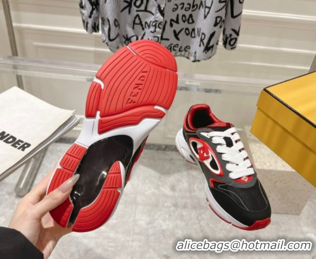 Stylish Fendi Forward Sneakers in Leather and Mesh Grey/Black/Red 0426013